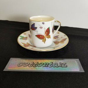 Vtg.Tiger Yedi Inc Demitasse cup and saucer w/ Candle, Butterfly Theme
